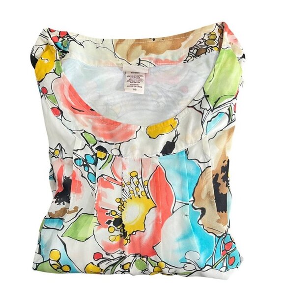 Covington blouse women's L white pink brown floral scoop neck loose fit - Picture 11 of 11